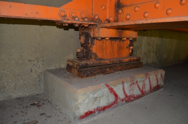 Detail of rusty rocker joint on Alexandra Bridge.